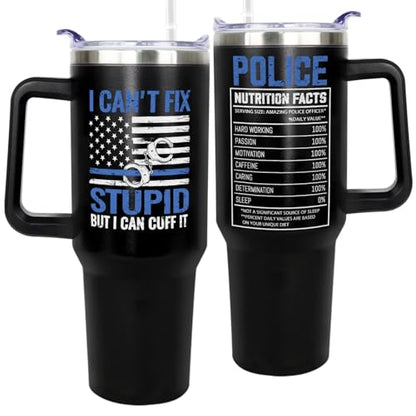 Police Gifts For Men, 40oz Tumbler with Handle Stainless Steel Insulated, Coffee Cup with Lid and Straw, Police Academy Graduation Gifts - Retirement Gift for Policeman & Policewoman. - color: Police