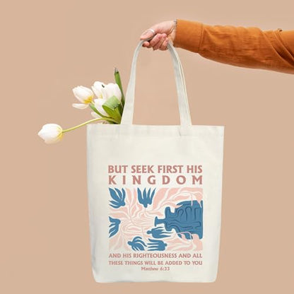 Doreen's Boutique Aesthetic Canvas Handbag Tote Bag - style: Seek First His Kingdom