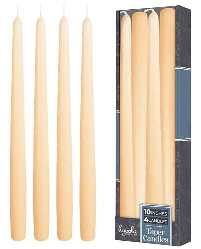 Hyoola Tall Taper Candles - 10 Inch Cream Unscented Dripless Taper Candles - 8 Hour Burn Time - 4 Pack - color: Cream, size: 10 Inch