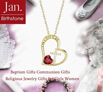 Birthstone Cross Necklace for Girls, Child of God Cross Gifts Jewelry - color: 01. January, style: 02. Yellow color