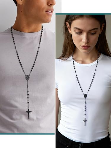 Supcare Rosary for Men Women Catholic Necklace Rosary Beads Customized - color: A02-Virgin Mary Black