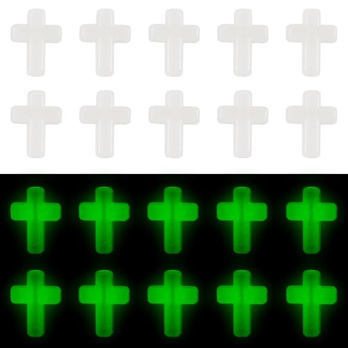 100Pcs Glow in the Dark Acrylic Cross Beads Crucifix Focal Beads White Cross Charms for Easter Pens Keychain Crafts DIY Jesus Bracelet Rosary Jewelry Making Supplies 16x12mm - color: Luminous Mint Cream