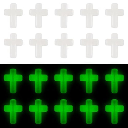 FASHEWELRY 100Pcs Acrylic Cross Beads for Bracelets Glow in the Dark Cross Beads Luminous Crucifix Rosary Spacer Easter Beads for DIY Jewelry Making Necklace Bracelet Earring - color: Cross-Cream White