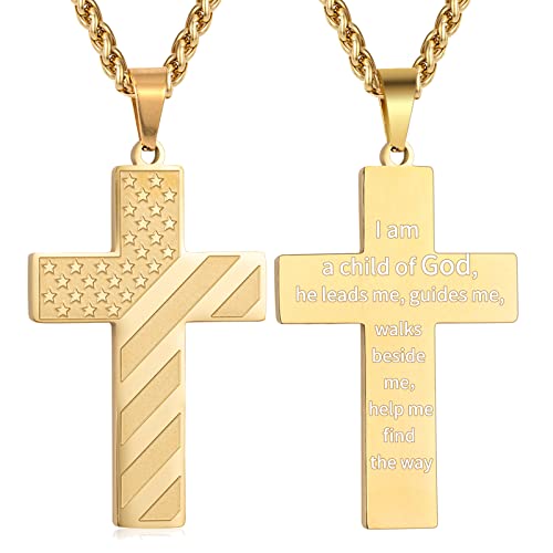 DuoDiner 18+2" Cross Necklace for Men Boys Christian Confirmation Gifts - color: Gold, style: God