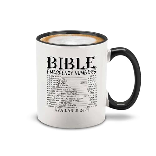 shop4ever Bible Emergency Numbers Scripture 11 oz Ceramic Mug Black Handle