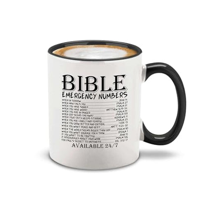 shop4ever Bible Emergency Numbers Scripture 11 oz Ceramic Mug Black Handle