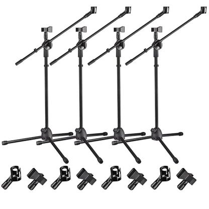 AW 4pcs Boom Mic Stand Floor Adjustable Height Mic Tripod Stand Dual Mic - color: Black-2 Mic Clips, size: 4 pcs