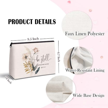 Christian Zipper Makeup Bag with Bible Verses Psalm 46:10 - color: Christian