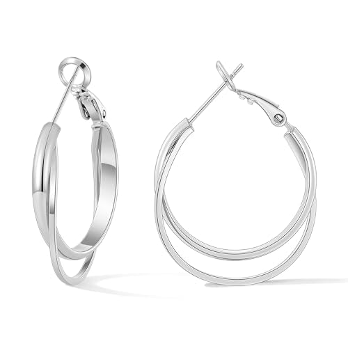 Gacimy Criss Cross Hoop Earrings for Women, 14K Gold Plated Hoops - color: Silver, size: 25mm