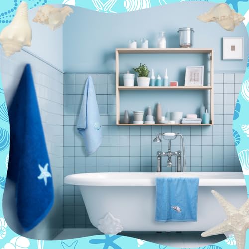 SmoothNovelty 3 Pcs Blue Coastal Hand Towels Cotton Bathroom 13.3" x 29.5" - color: Ocean, size: 13.3 x 29.5 inches