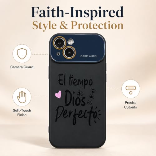 for iPhone 17 Pro Max Case God's Timing is Perfect Spanish Bible Verse Phone Case, Full Camera Lens Protection, Shockproof Drop Resistant Durable Cover (Black, iPhone 14) - color: black, size: iPhone 14