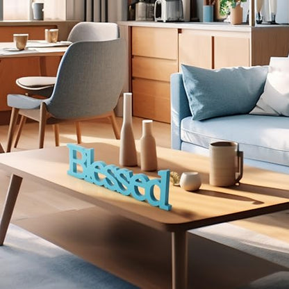 Blulu Blessed Letter Table Sign Wooden Blessed Standing Sign,Sky Blue - color: Sky Blue