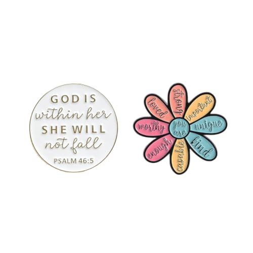 2pcs Inspiration Enamel Pins Christian Badge Flower Brooch Gift for Women