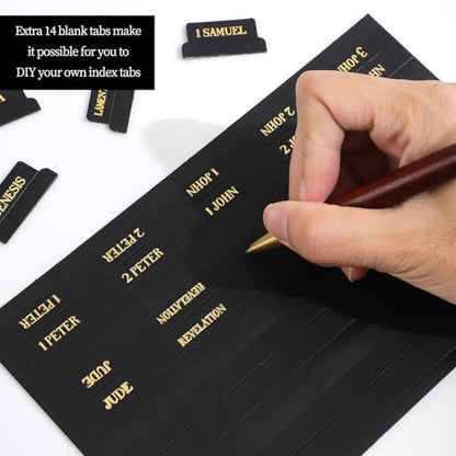 Leather Bible Tabs, Bible Tabs for Women and Men(Gold Foil Lettering) Large Print Stickers, Easy to Read and Apply, 66 Chapters & 14 Blank DIY Labels for Easy Navigation, Christian Accessories(Black) - style: Leather Black