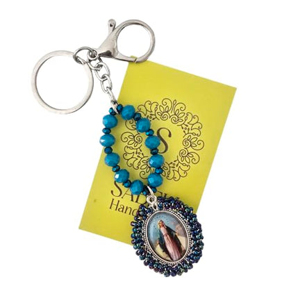 Sabeli Handmade Keychain Clip Holder - Catholic Rosary Bead Prayer - Religious Gifts Men Women - Llavero Catolico Regalo - color: Virgin Mary Dark Blue