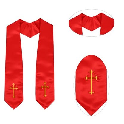 Clergy Stole, Choir Stole with Cross Embroidery 60'' - color: Red