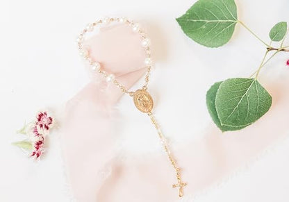 Precious Pieces Baby First Rosary .925 Silver or 14K Gold-Plated - color: White-GOLD