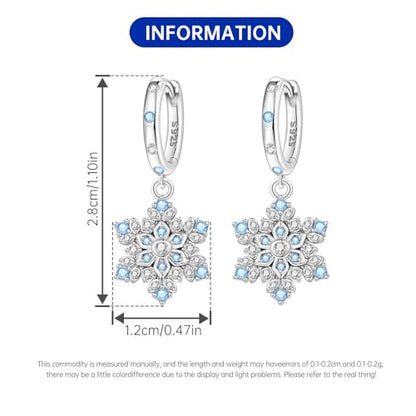925 Sterling Silver Drop & Dangle Earrings for Women,Butterfly Dragonfly and Bee|Flower and leaf Earrings, Suitable for Sensitive Ears Fashion Jewelry Gift- Hypoallergenic Earrings - color: Blue Snowflake