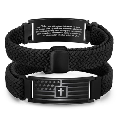 VNOX American Flag Cross Bible Verse Bracelet for Men Teen Boys Kids Stocking Stuffers,Religious Christian Jewelry Mens Easter Valentines Baptism Birthday Gift Ideas - style: Lord's Prayer
