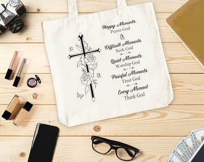 Inspirational Tote Bag For Women, Religious God Tote Bags, Christian Shoulder Bag, Inspirational Gift For Women Friends, Bible Verse Canvas Tote For Birthday Thanksgiving Christmas -89