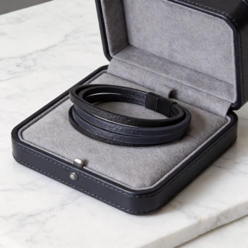 Kim Carrey Italian Handmade Leather Bracelets for Men - color: Black Blue, size: 8.2"