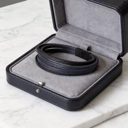 Kim Carrey Italian Handmade Leather Bracelets for Men - color: Black Blue, size: 8.2"