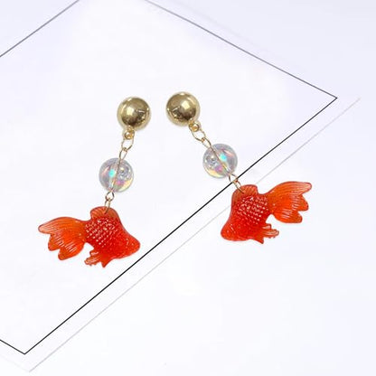 Goldfish Shape Resin Dangle Earrings Handmade Colorful Goldfish Drop Earring Stud for Women - color: Red