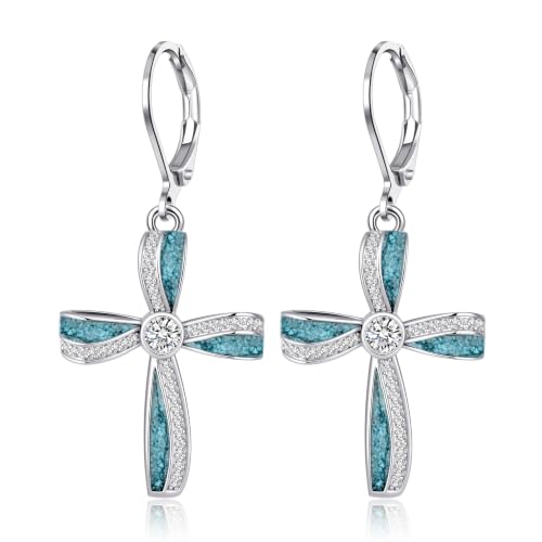 Cross Earrings for Women with Abalone Shell/Turquoise - style: turquoise cross earrings