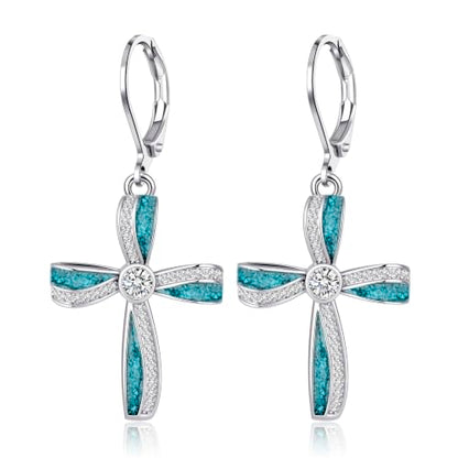 Cross Earrings for Women with Abalone Shell/Turquoise - style: turquoise cross earrings