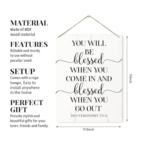 Religious Decor Sign, You will Be Blessed When You Come In Sign, Rustic Wooden Hanging Plaque Sign, Christian Decor, Farmhouse Decor for Front Door, Door Hanger, Bible Verse Deuteronomy 28:6 Sign - color: Color 04