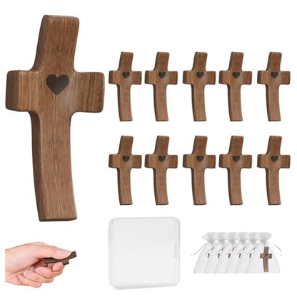 OOTDSE Wooden Cross Fidget for People with Anxiety Relief 10Pcs Handheld Small Pocket Cross Prayers Encouragement Christian Religious Solid Walnut Gift for Adults/Teens/Elderly on Easter,etc - color: Walnut A 10Pcs