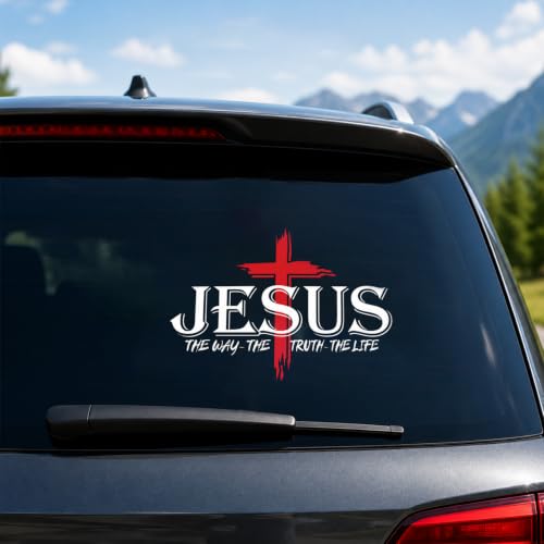Jesus Cross Car Decal The Way The Truth The Life Vinyl Sticker 6.2 x 4.7