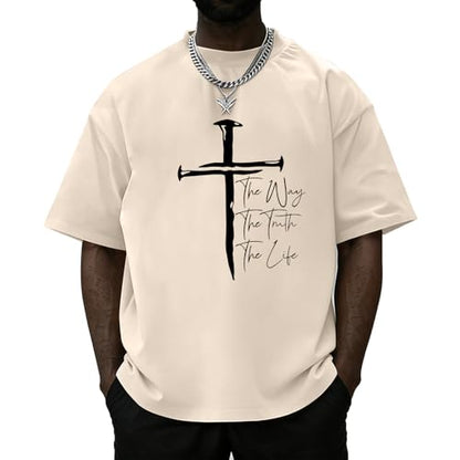 Christian Shirts for Men Faith Cross Shirt Jesus Religious Tshirts Bible Verse Inspirational Oversized Graphic Tees - color: Apricot, size: XX-Large