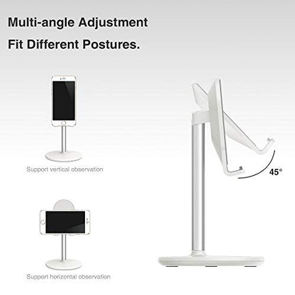 Bright Stone Phone Stand for Desk, Adjustable Cell Phone Holder for Desk, Compatible with 4"-12.9" Phones/Tablet/iPhone/iPad/Switch (White) - color: White