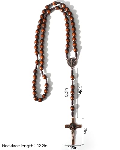Wooden Rosary Beads, Rosarios Catolicos with Metal Cross for Men & Women - color: Woven Coffee