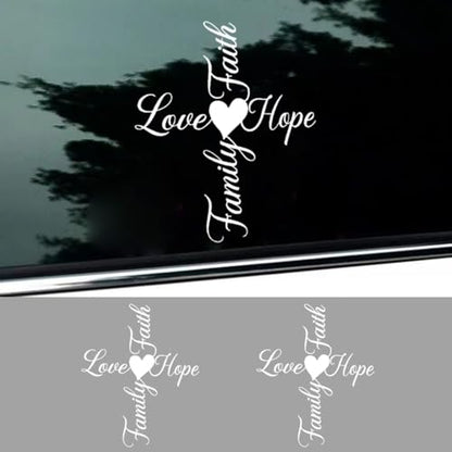 Faith Hope Love Family Car Sticker Decal, Waterproof Heart Vinyl Auto Bumper Decal Decoration, Religious Cross Vehicle Window Sticker Accessories for Sedan, SUV, Truck, Laptop(2PCS) - size: 2PCS