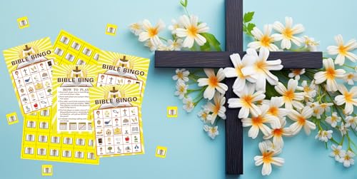 FLYAB Bible Bingo Game for Kids Adults 26 Players Christian Bingo Cards - color: Yellow