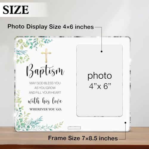 Baptism Gifts Picture Frame, Christening Gifts for Goddaughter Godson Godchild Baby, Christian Baptism Gift for Boys Girl Acrylic Photo Frames, Photo 4 x 6 Inches - color: Baptism- A