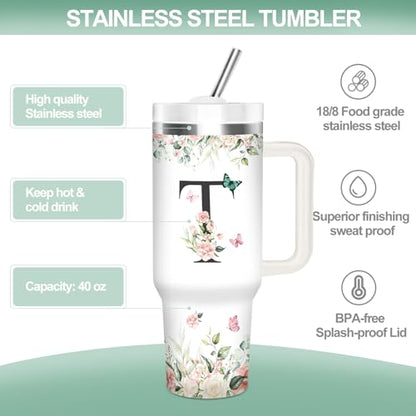 Christian Gifts for Women, Monogrammed T Tumbler 40Oz - style: Initial T cup
