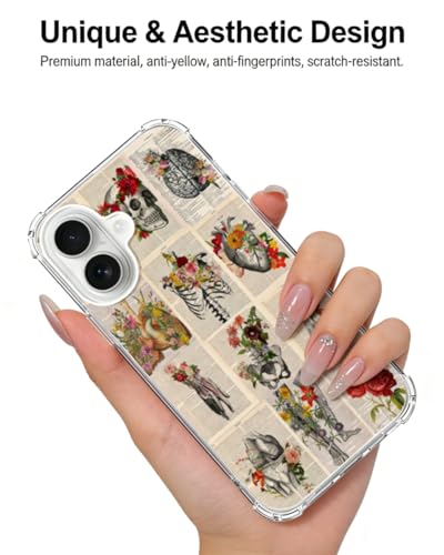 Body Anatomy Flowers Phone Case Compatible with iPhone 17, Skull Newspaper Aesthetic Phone Cover for iPhone 17 - color: Anatomy Aesthetic