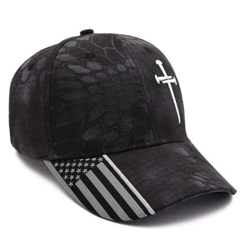 Black Camo Baseball Cap with Cross Embroidery Adjustable Dad Hat