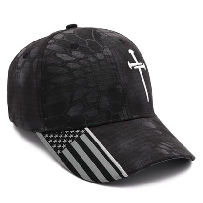 Black Camo Baseball Cap with Cross Embroidery Adjustable Dad Hat