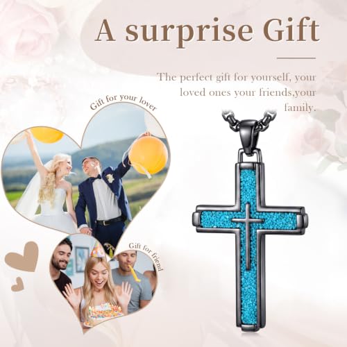 14K Gold Plated Cross Pendant Necklace Christian Jewelry Religious Gift - color: A06-Cross Black Turquoise