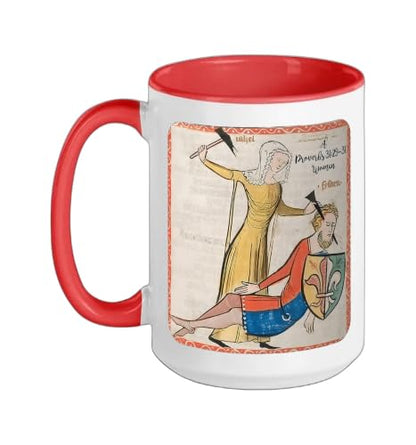 Proverbs 31 29 31 Woman Medieval Christian Art Design Ceramic Mug, Red/White, 15oz - color: Red/White, size: 15 Ounces