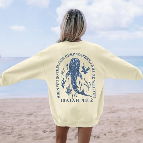 Sulayesh Christian Whale Shark Sweatshirts for Women Jesus God Bible Verse Hoodie Religious Faith Graphic Long Sleeve Shirts - color: Apricot, size: X-Large