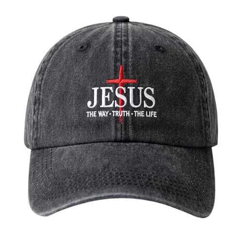 BINTEHGS Mens Christian Faith Embroidered Hat Jesus The Way The Truth The Life Baseball Cap Cross Adjustable Trucker Hats - color: Black