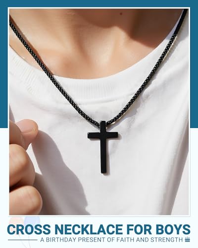 Birthday Gift Cross Necklace for Boy 8–30 Year Old with Joshua Card - style: 10th birthday
