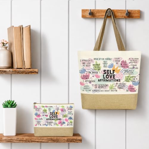 jeilink Inspirational Religious Gifts Boss Mom Birthday Christmas Tote Bag Canvas Reusable Grocery Beach Tote Black Pink - color: Self Love Affirmations 1743