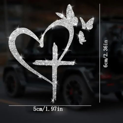 6pcs Cross Love Glitter DIY Stickers Sparkle Vinyl Decals, Waterproof Bling Heart Stickers for Phone, Laptop, Greeting Cards, Car, Gift Box, Wedding DIY Craft Decor DIY Craft Supplies