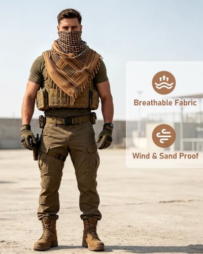 Aonal Military Shemagh Tactical Desert Scarf, Keffiyeh Scarf for Men - color: A-tan
